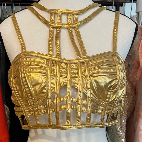 NWT XXS Dolls Kill Club EXX Deviant Treasure Bustier Top in Gold Back Zipper - Picture 4 of 14
